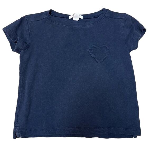 J Crew Girls shortsleeve heart-pocket T-shirt size 3t Basic Tee navy Blue & Gray - Picture 2 of 9